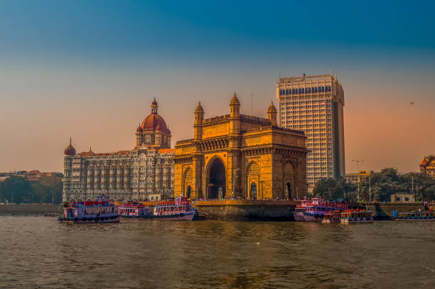 West India landscape with Mumbai skyline and Gateway of India